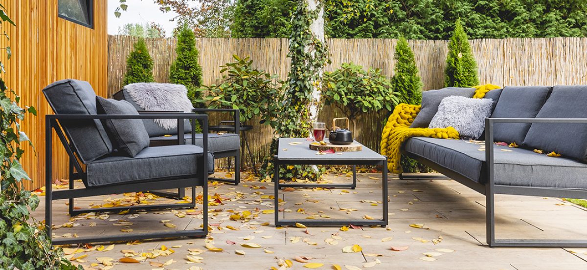 Grey furniture in the garden of elegant home